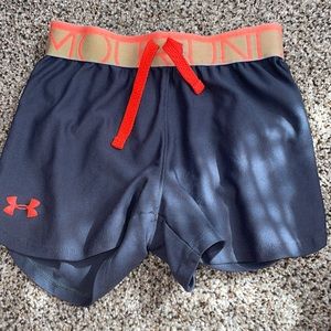 Gray and orange under armor shorts